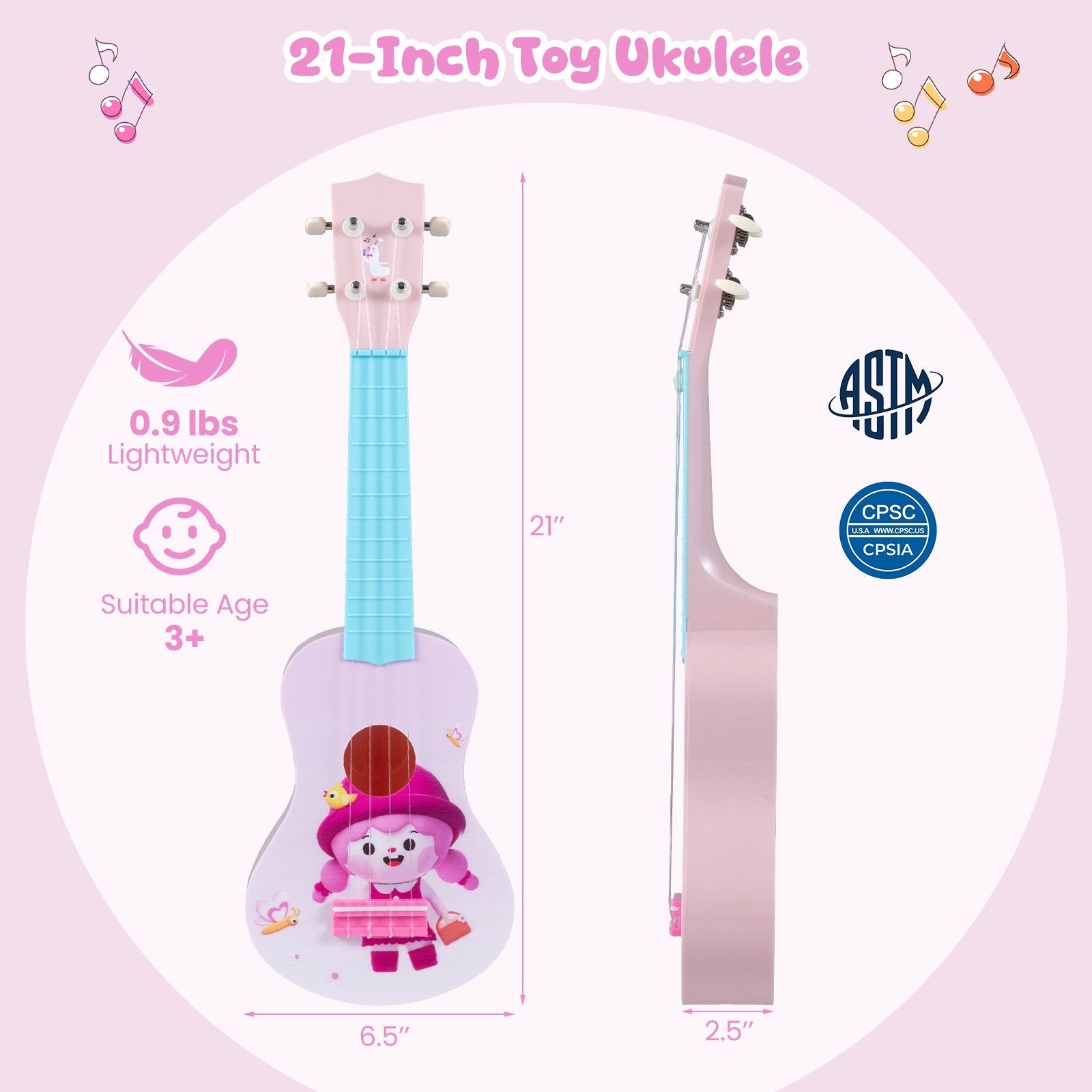 21 Inch Children Mini Ukulele with 4 Nylon Strings and 12 Frets