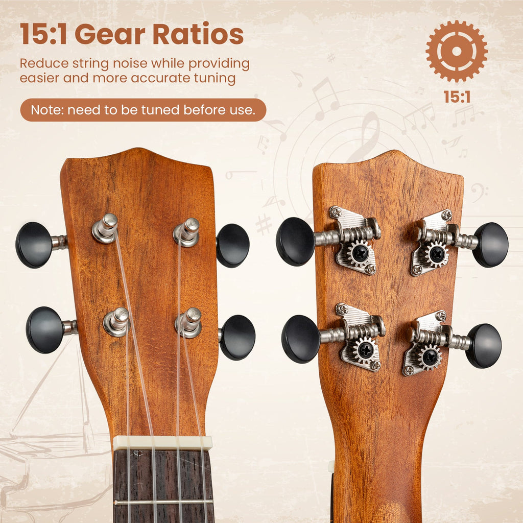 21 Inch Soprano Mahogany Wooden Ukelele Set with Adjustable Strap
