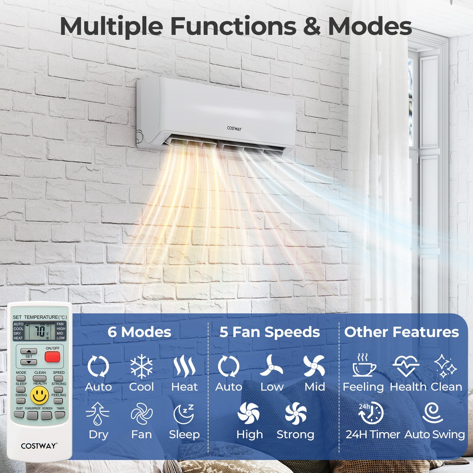 36000 BTU 3 Zone 23 SEER2 Mini Split Air Conditioner Wifi Enabled with Heat Pump