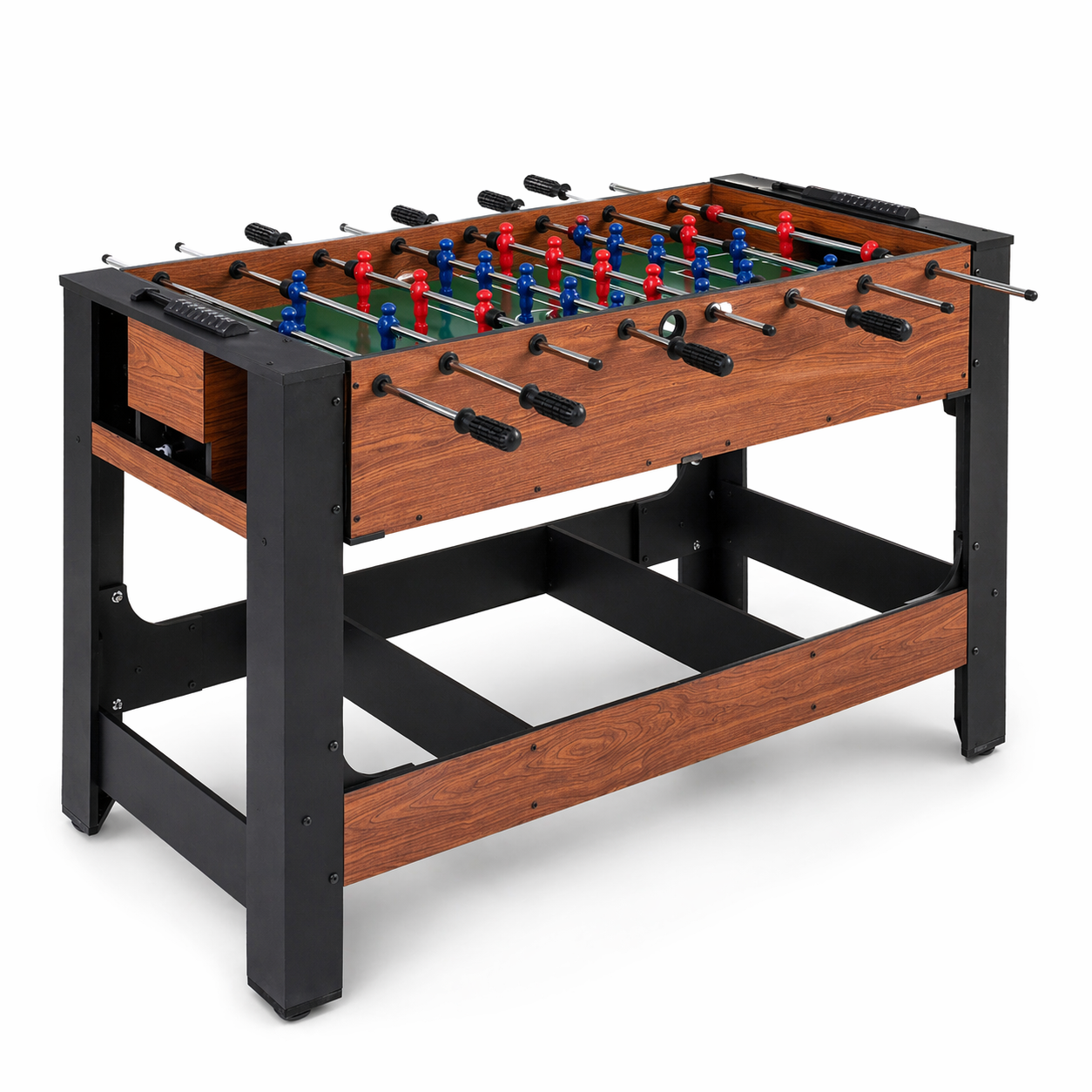 2-in-1 Full Size Foosball and Pool Combo Table with Legs-Black & Brown