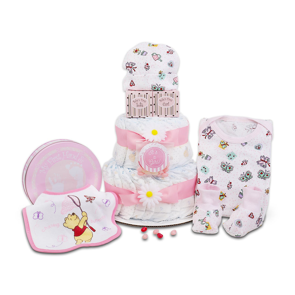 Sweet Baby Girl Diaper Cake Gift Basket