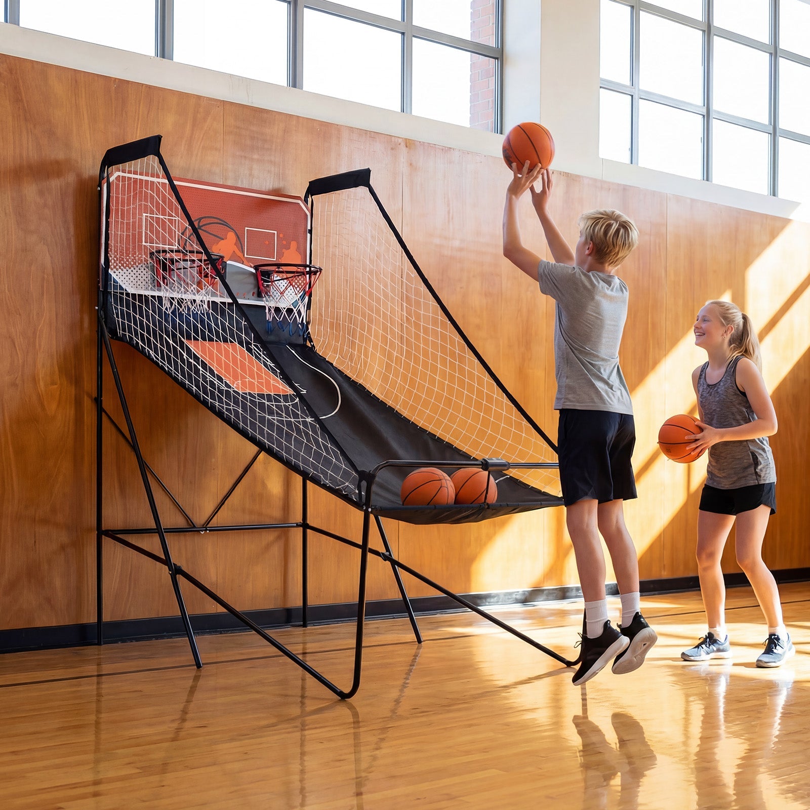 Foldable Basketball Arcade Game Kids Basketball Hoop Machine with 8 Exciting Playing Modes