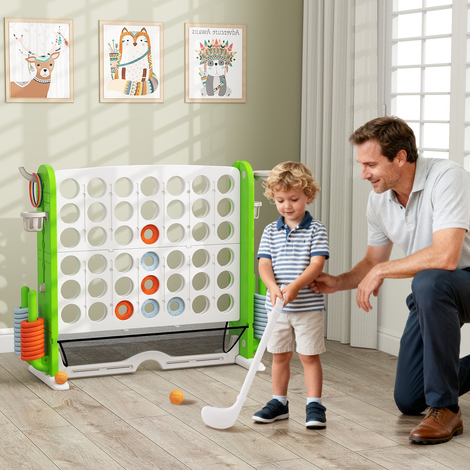 Jumbo 4-to-Score Game with Ring-toss and Basketball Hoop