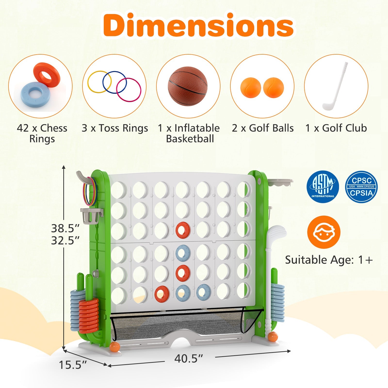 Jumbo 4-to-Score Game with Ring-toss and Basketball Hoop