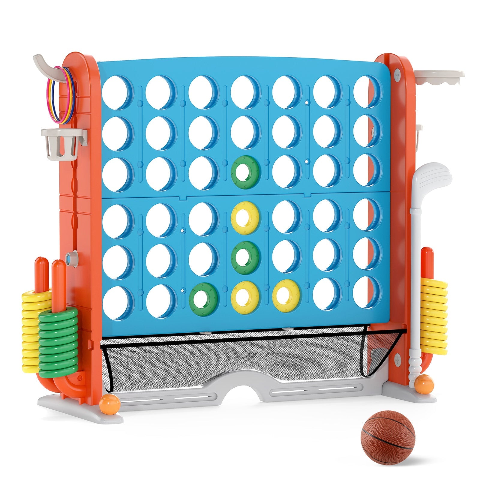 Jumbo 4-to-Score Game with Ring-toss and Basketball Hoop