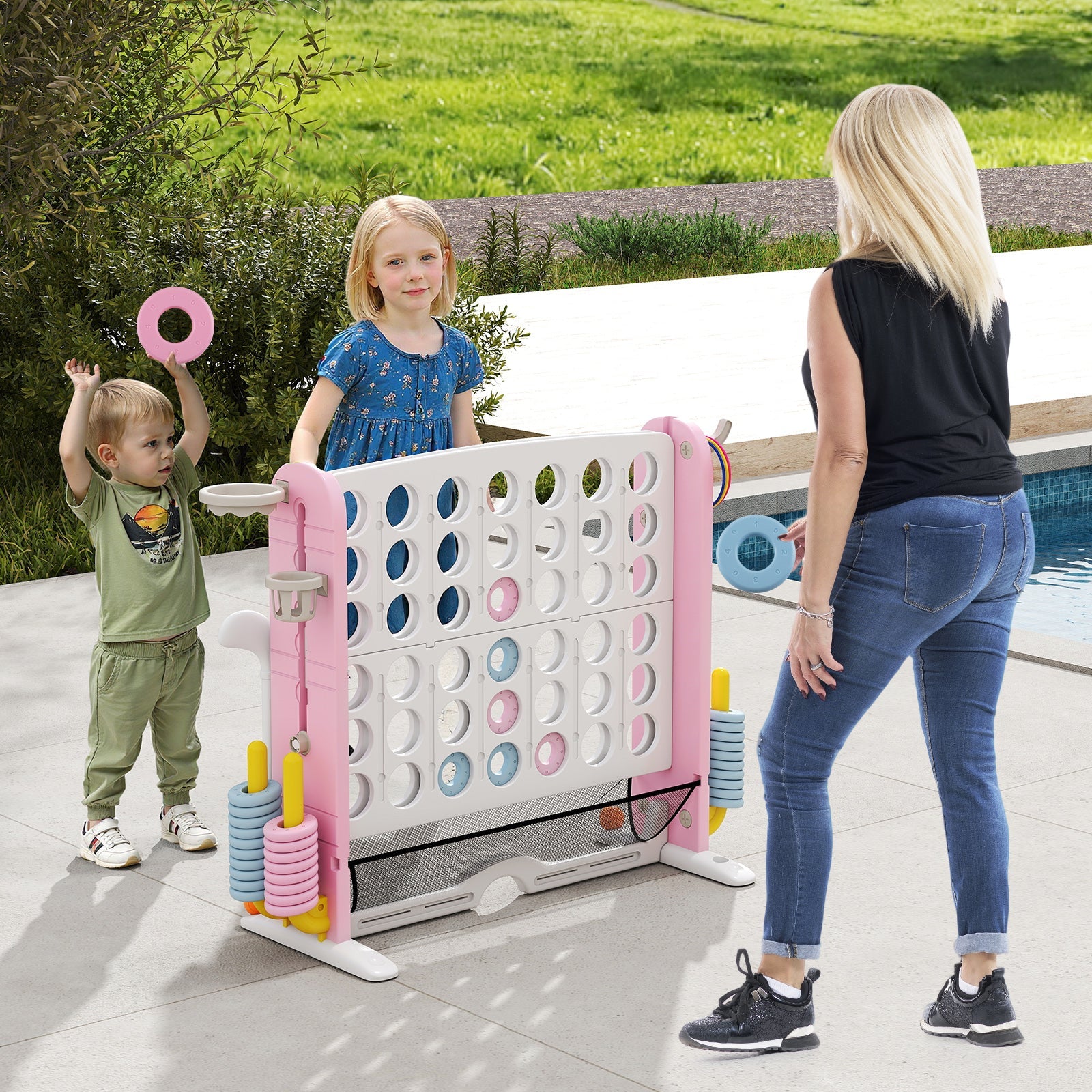Jumbo 4-to-Score Game with Ring-toss and Basketball Hoop