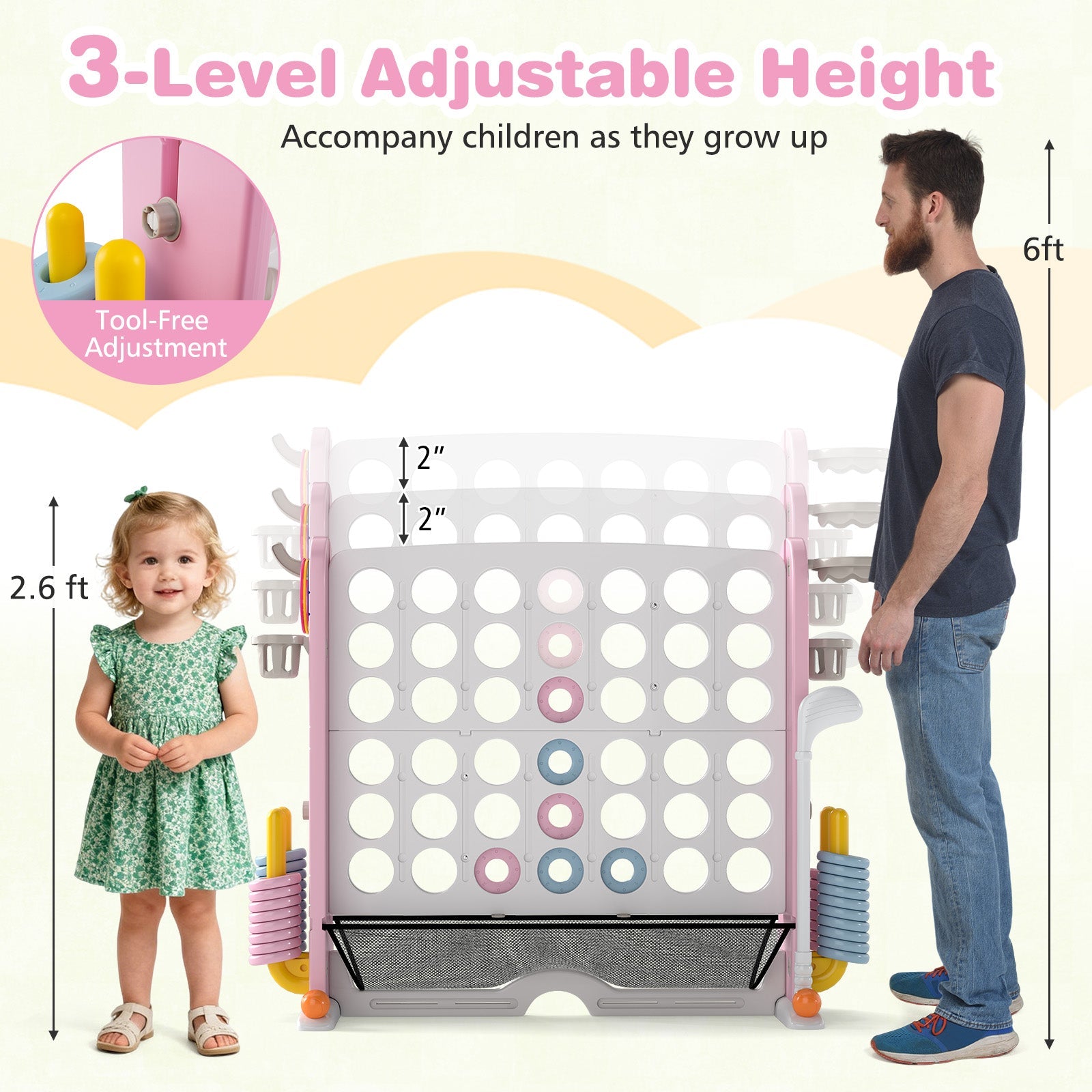 Jumbo 4-to-Score Game with Ring-toss and Basketball Hoop