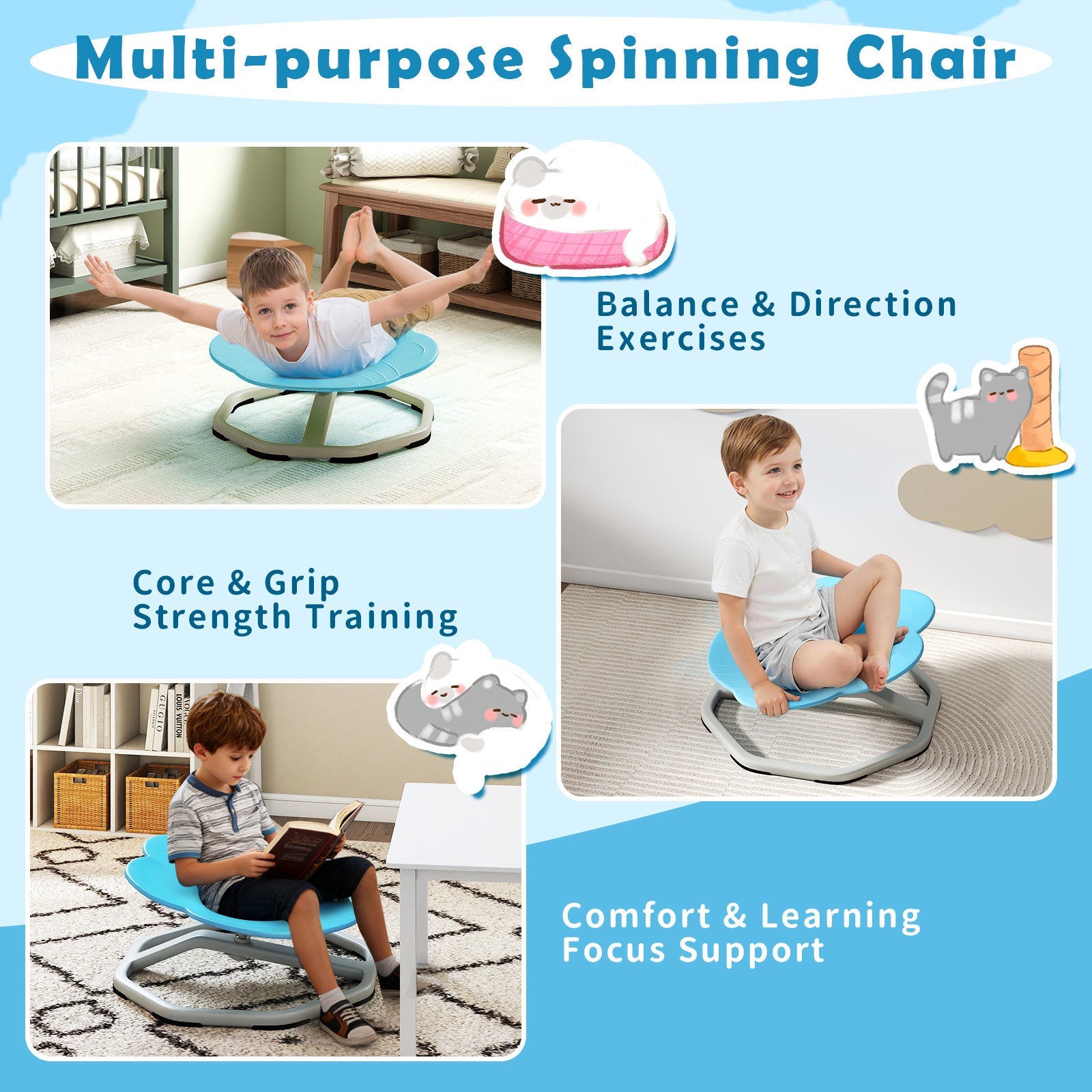 Kids Sensory Swivel Chair Cat Claw 360¬∞ Spinning Chair with Non-Slip Metal Base