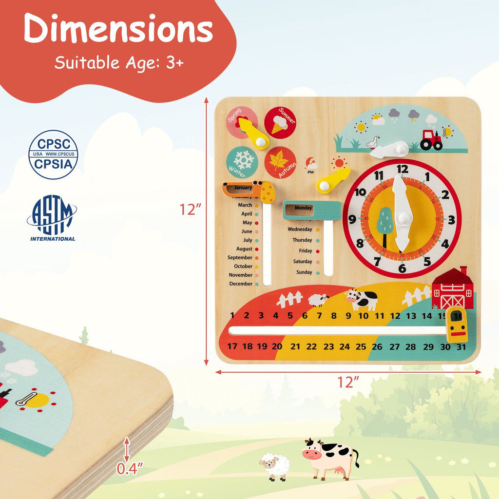 Montessori Wooden Toy for Toddlers Educational Learning Clock Toy About Season