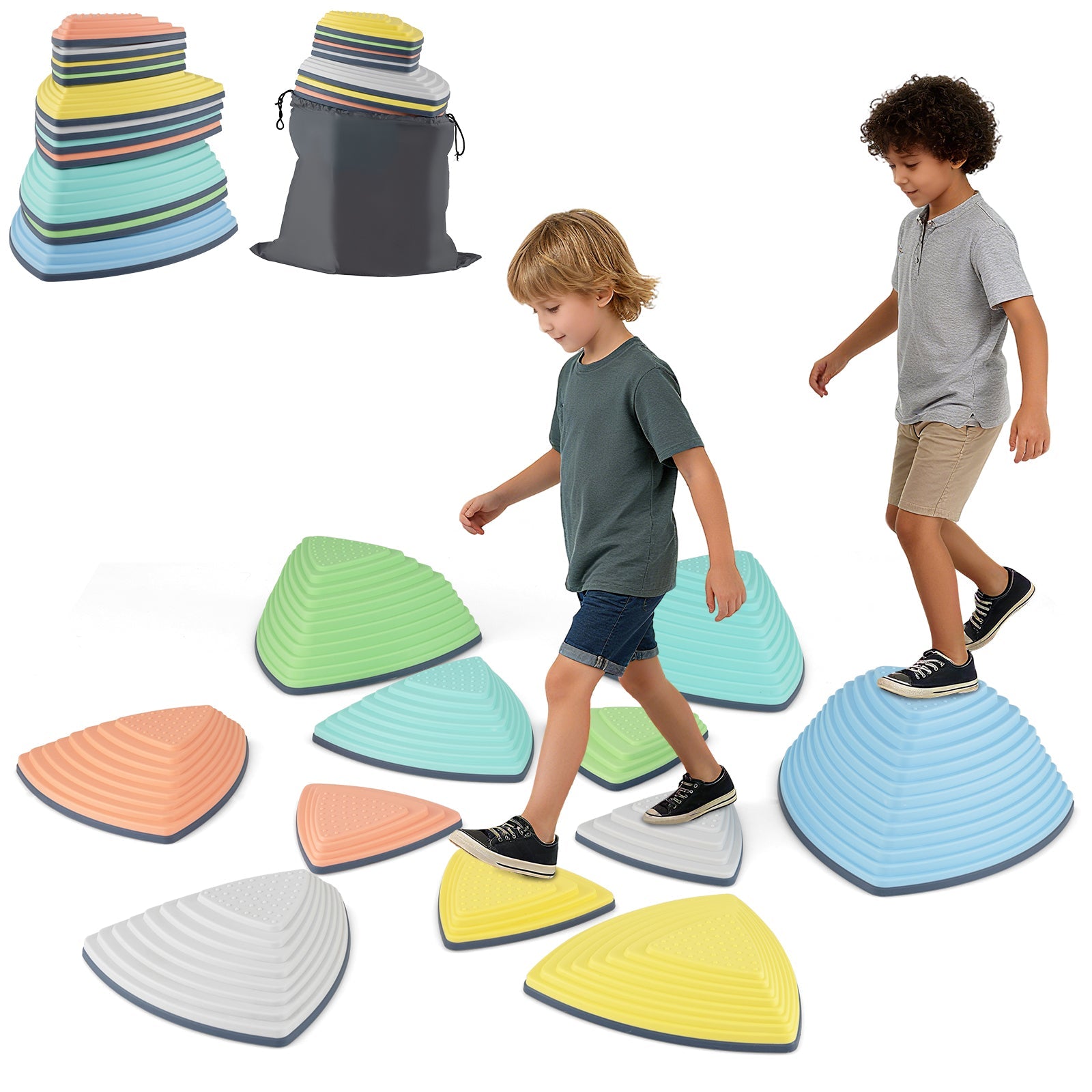 Set of 11 Stepping Stones for Kids Non-Slip Balance Stones with Storage Bag