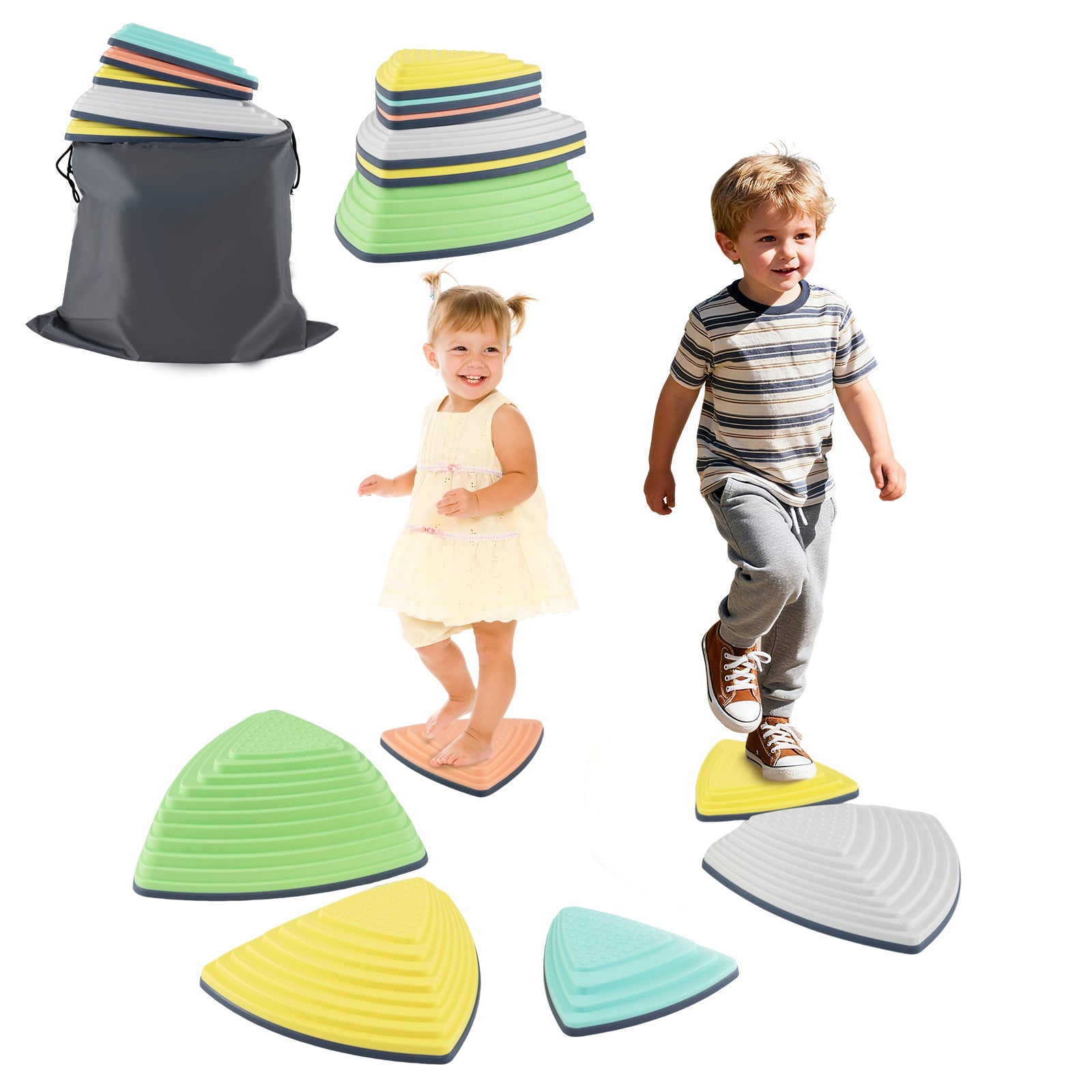 Set of 11 Stepping Stones for Kids Non-Slip Balance Stones with Storage Bag