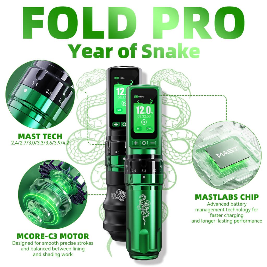 Tattoo Kit | Dragonhawk Fold Pro Year of Snake Edition Tattoo Machine Pen Wireless Professional Bundle