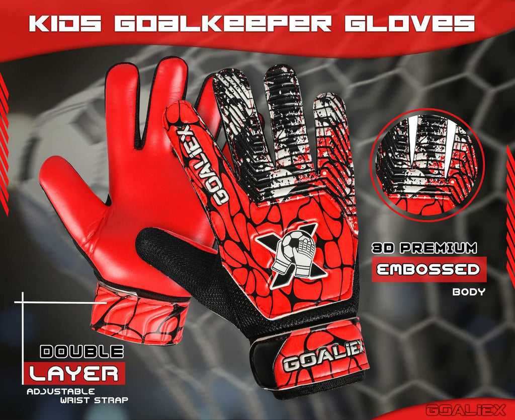 Soccer Goalie Gloves Youth Boys Double Wrist 4mm Super Grip Palm Size 3